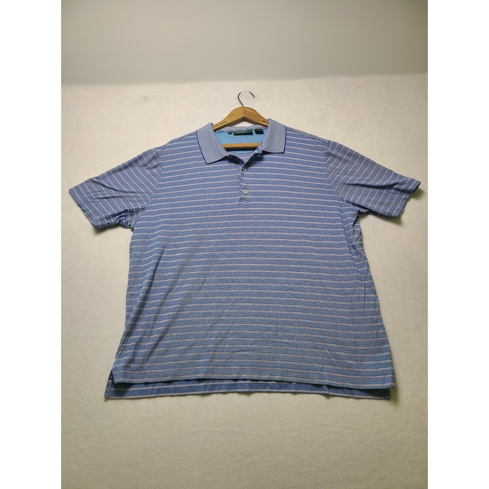 Bobby Jones XL Polo Shirt Preppy Golf Blue Orange Striped Cotton Short Sleeve
